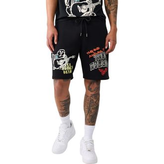 True Religion Sketched Logo Fleece Sweat Shorts in Jet Black at Nordstrom, Size Xxx-Large