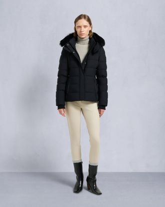 Moose Knuckles Womens Betta Shearling Trim Down Puffer Jacket