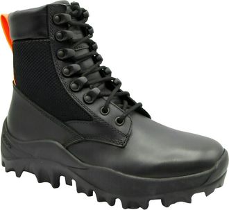 MCM Womens Black Leather Reflective Patch With Orange Pull Boots (37 EU / 7 US)