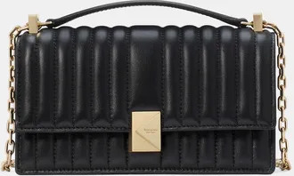 Kate Spade New York Womens Deco Quilted Mini Crossbody Bag in Black | Smooth Leather