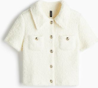 H&M Cardigan aus Teddyfleece mit Kurzarm - White