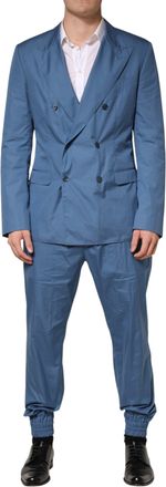 Dolce & Gabbana Blue Cotton Double Breasted 2 Piece Mens Suit (Pre-Owned)