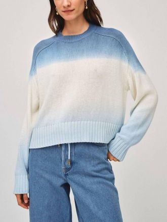 White + Warren Linen Dip Dye Crewneck Sweater In Blue Combo
