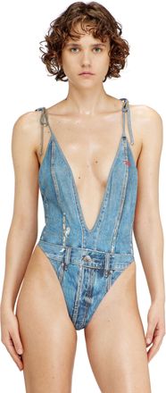 Diesel Plunging swimsuit with denim trompe loeil - Swimsuits - Woman - Blue