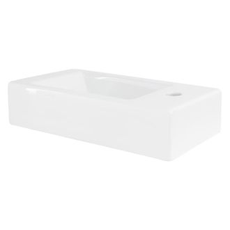 ML Design Lavabo blanco cer&aacute;mica dise&ntilde;o rectangular sobre encimera