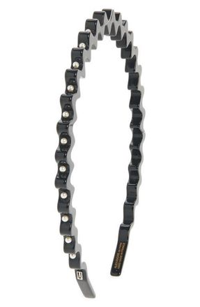 Alexandre de Paris Imitation Pearl Headband in Black at Nordstrom