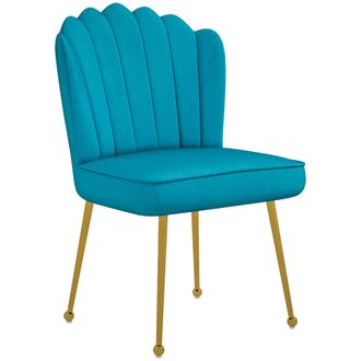 HOMCOM Velvet-Feel Shell Accent Chair Home Bedroom Lounge Metal Legs - Blue | TJ Hughes
