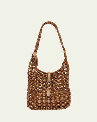 Saint Laurent Le 5 A 7 Beaded Wood Hobo Bag