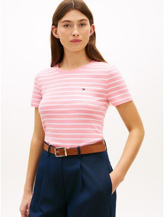Tommy Hilfiger Womens Striped Crewneck Favorite T-Shirt - Pink - XXL