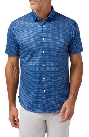 Mizzen+Main Halyard Trim Fit Short Sleeve Performance Button-Up Shirt in Cobalt Tonal Woven at Nordstrom, Size X-Large