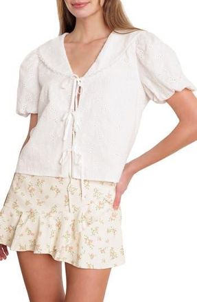 Flying Tomato Tie Front Eyelet Top in White at Nordstrom Rack, Size Medium