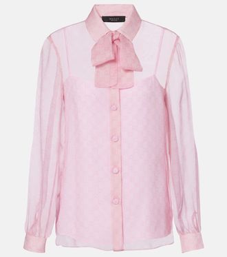 Gucci GG tie-neck printed chiffon shirt