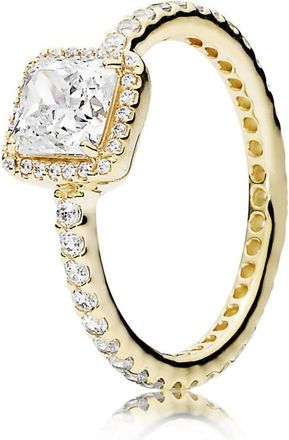 Pandora Womens Square Ring With Clear Cubic Zirconia In Gold