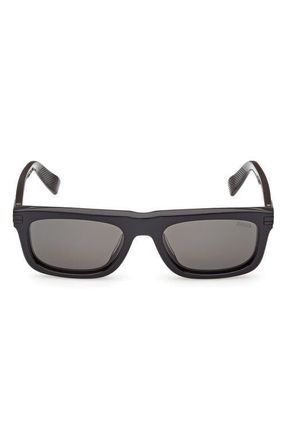 Ermenegildo Zegna 55mm Round Sunglasses in Black And Grey Marble /Smoke at Nordstrom