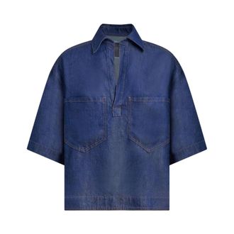 Dondup Blouses, female, Blue, Size: M Regular-fit rigid lyocell denim shirt
