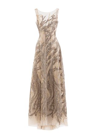 Saiid Kobeisy Embroidered Long Dress With Bow Cape