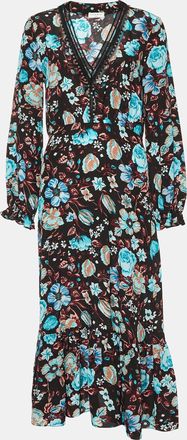 Sandro Black Floral Printed Silk Midi Dress