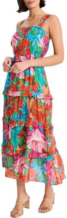 Maggy London Floral Midi Sundress in Kelly Green/Fuchsia at Nordstrom, Size X-Small