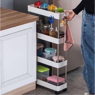 Trade Shop Trade Shop - Carrello Salvaspazio Carrellino Slim Cucina Bagno Ripostiglio 3 Ripiani 4 Ruote