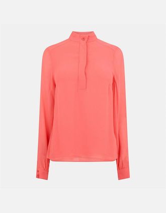 Ted Baker Womens Relaxed Fit Band Collar Long Sleeve Cuff Shirt - Pink/Orange/Red - Size: 12
