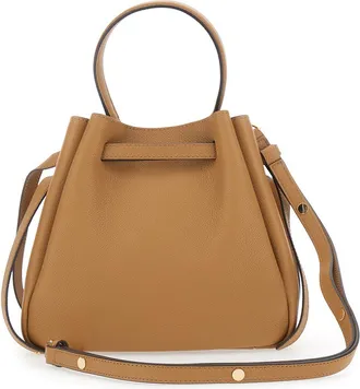 Tory Burch Womens Bucket Bag Romy Grained Beige Leather Cow Handbags Hand