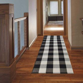 OEM Alfombra De Algod&oacute;n A Cuadros Buffalo De 60x180cm, Alfombra A Cuadros Buffalo En Blanco Y Negro, Alfombra De Pasillo Lavable Para Cocina -crezuo