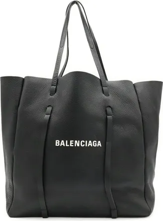Balenciaga Black White Leather Shoulder Bag Tote Bag (Pre-Owned)