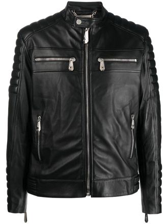 Philipp Plein long sleeve leather jacket - men - Leather/Viscose - S - Black