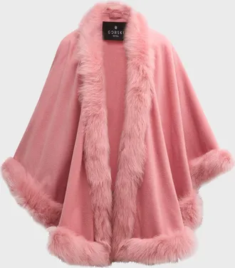 Gorski Cashmere Cape With Toscana Shearling Lamb Trim