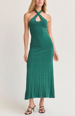 Crescent Halter Lurex Knit Midi Dress in Hunter Green at Nordstrom, Size Medium