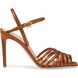 Gianvito Rossi Kerry Sandal in Brown Satin at Nordstrom, Size 38.5