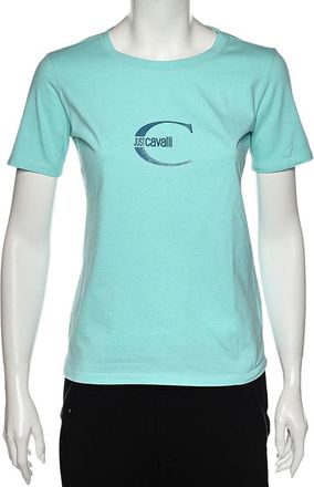 Just Cavalli Blue Logo Printed Cotton Short Sleeve T-Shirt