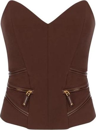 Elisabetta Franchi Cr&ecirc;pe Top met Ritsdetails - Dames - Tops zonder mouwen - Bruin - M - Polyester - Tops