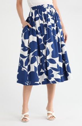 Renee C Floral Print Midi Skirt in Navy at Nordstrom Rack, Size X-Small