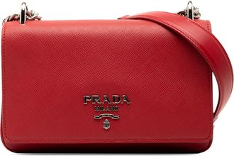 Prada Pre-owned Womens Saffiano And City Calf Chain Crossbody - Red Leather - One Size