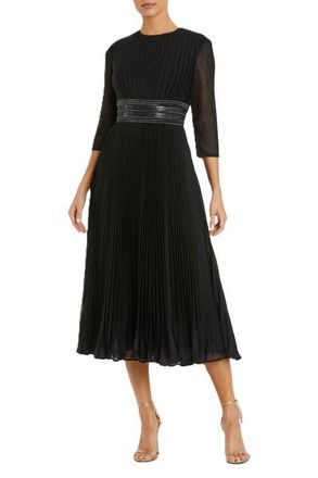 Mac Duggal Shimmering 3/4 Sleeve A-Line Midi Dress in Black at Nordstrom, Size 10