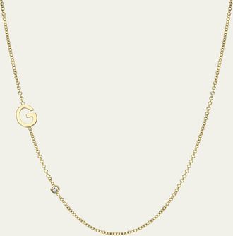 Zoe Lev Jewelry 14k Gold Asymmetrical Initial and Bezel Diamond Necklace