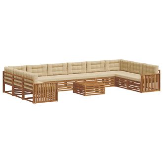 vidaXL Juegos De Sof&aacute;s 11 Uds. Natural Y Beige Madera De Acacia S&oacute;lida Vidaxl
