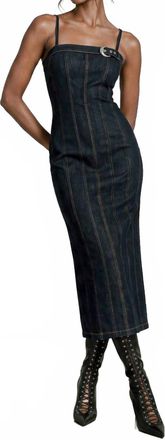 Avec Les Filles Denim Buckle Midi Dress In Dark Rinse