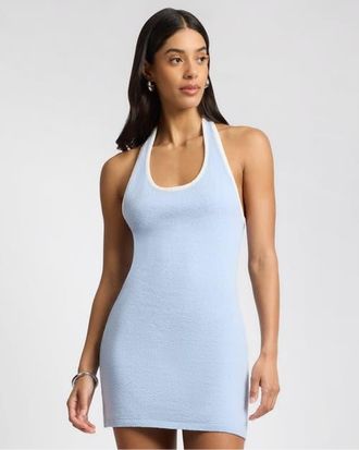 Onia Cotton Boucle Mini Halter Dress in Sky/white at Nordstrom, Size Small