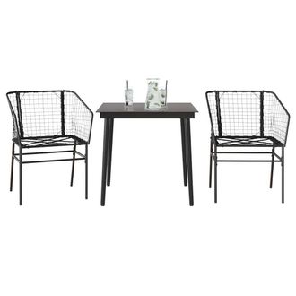 Berkfield Home 3 Piece Garden Dining Set Black Poly Rattan Glass