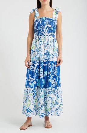 Lilly Pulitzer Athyn Smocked Tie Strap Maxi Dress in Resort White Sea Blooms at Nordstrom, Size Xx-Small