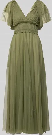 Lace & Beads Maxikleid mit V-Ausschnitt und Taillenband in Oliv, Gr&ouml;&szlig;e XXS