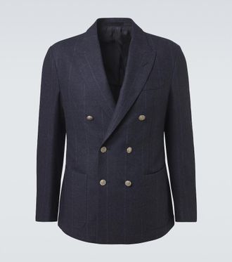 Eleventy Pinstriped wool, cotton, and cashmere blazer