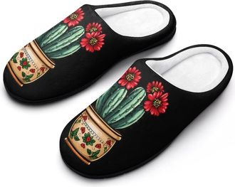 Generic Cactus Plant Womens Slippers Warm House Slippers Indoor House Shoes with Anti-Skid Rubber Sole