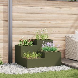 Berkfield Home Garden Planter 80x80x60 cm Olive Green Steel | Size: 80 x 80 x 60 cm