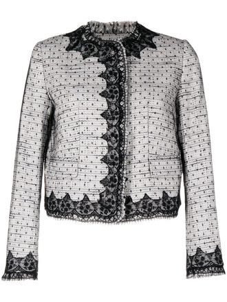 Shiatzy Chen lace-embellished tweed jacket - women - Polyester/Cotton/Polyamide/Polyester film fiber - 38 - Black