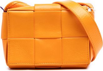 Bottega Veneta Pre-owned Womens Woven Leather Crossbody Bag - Orange - One Size