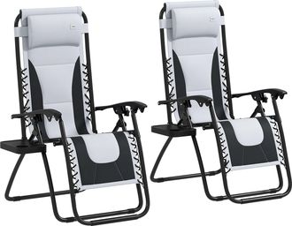 OUTSUNNY Zero Gravity Lounger Folding Recliner Chair w/ Cup Holder - Grey | TJ Hughes