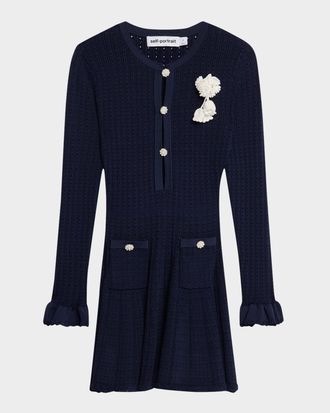 Self Portrait Pointelle Knit Flower Mini Dress